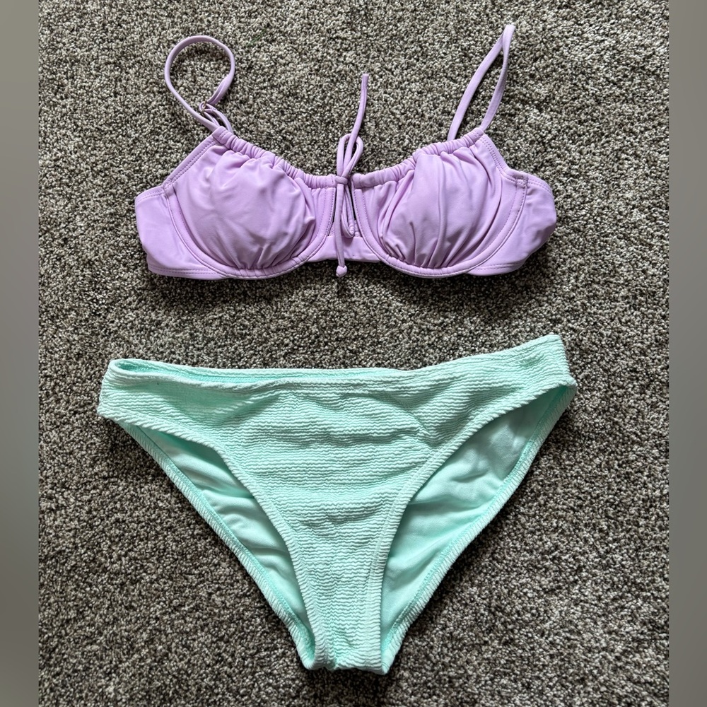 Turquoise and purple bikini set